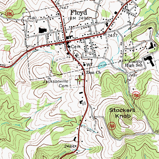 Topographic Map of Jacksonville Cemetery, VA