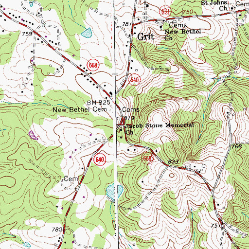 Topographic Map of Jacob Stone Memorial Church, VA