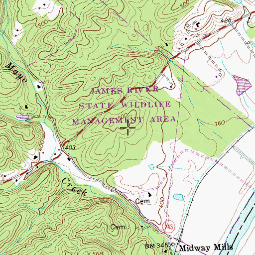 Topographic Map of James River State Wildlife Management Area, VA