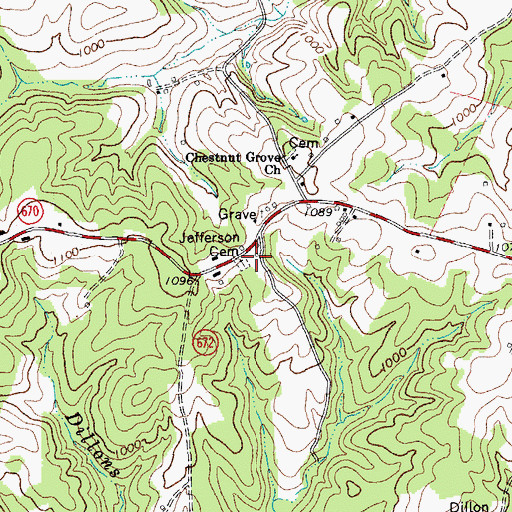 Topographic Map of Jefferson Cemetery, VA