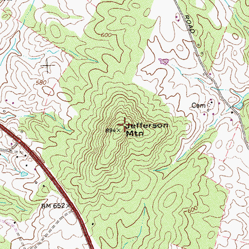 Topographic Map of Jefferson Mountain, VA