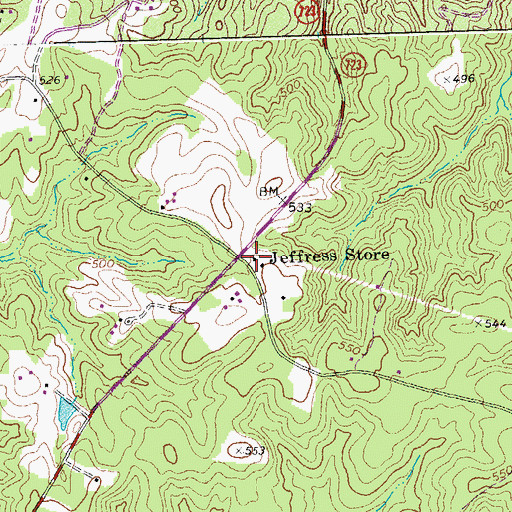 Topographic Map of Jeffress Store, VA