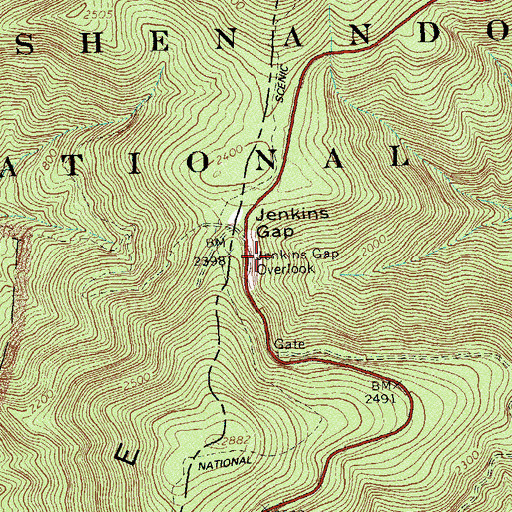 Topographic Map of Jenkins Gap Overlook, VA