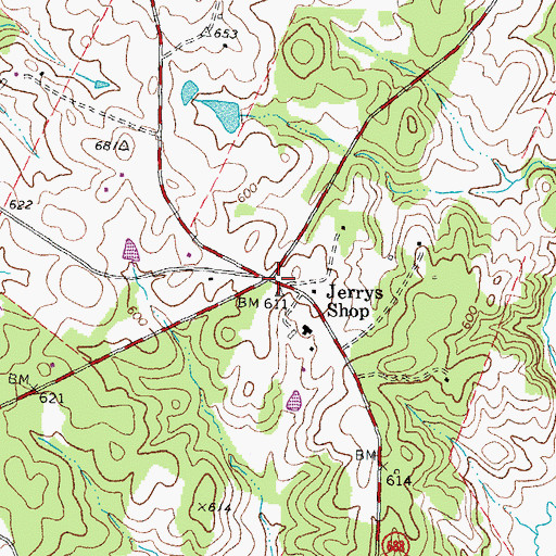 Topographic Map of Jerrys Shop, VA