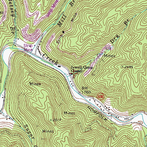 Topographic Map of Jewell Camp Chapel, VA