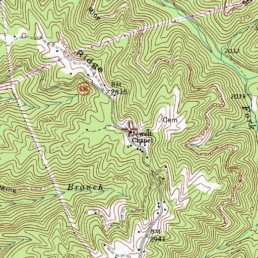 Topographic Map of Jewell Chapel, VA