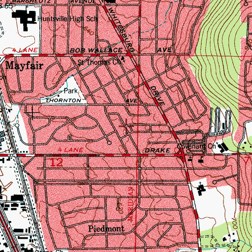 Topographic Map of English Terrace, AL
