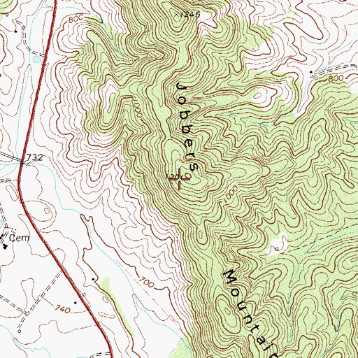 Topographic Map of Jobbers Mountain, VA