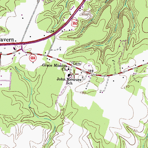 Topographic Map of John Moncure School, VA