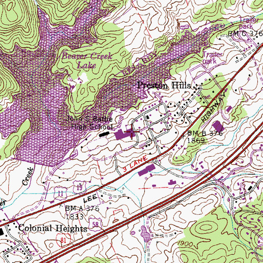 Topographic Map of John S Battle High School, VA