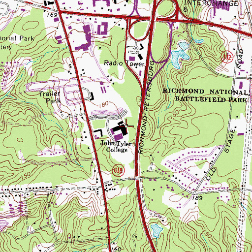Topographic Map of John Tyler Community College - Chester Campus, VA