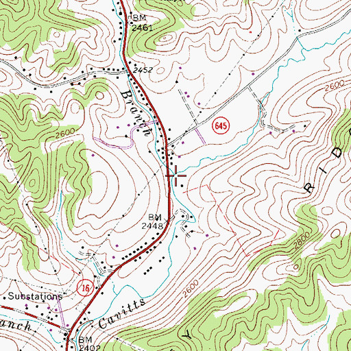Topographic Map of Johnson Branch, VA