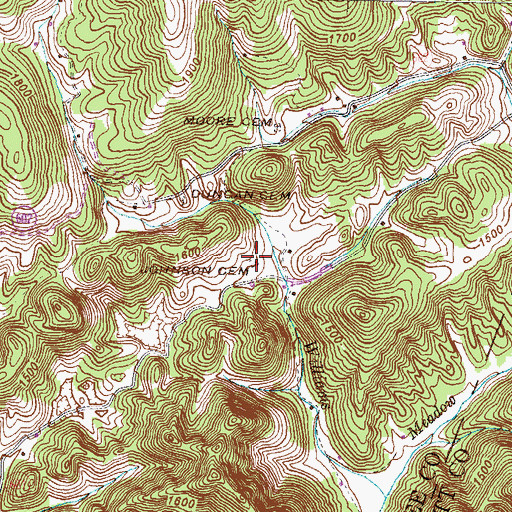 Topographic Map of Johnson Cemetery, VA