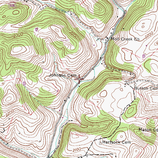 Topographic Map of Johnson Cemetery, VA