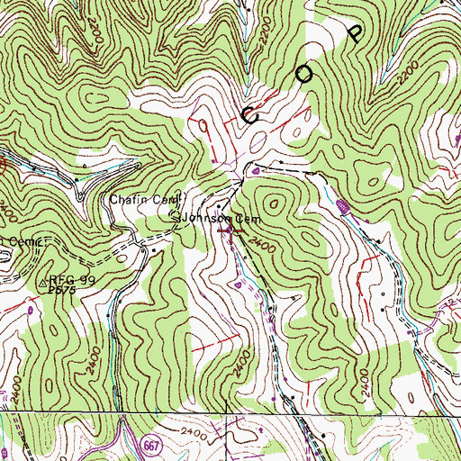 Topographic Map of Johnson Cemetery, VA