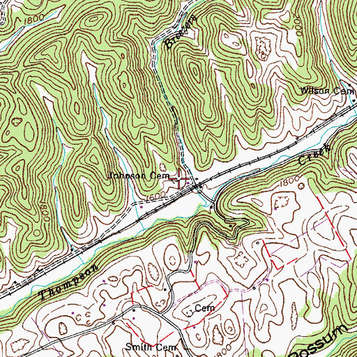 Topographic Map of Johnson Cemetery, VA