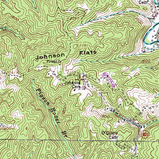Topographic Map of Johnson Cemetery, VA