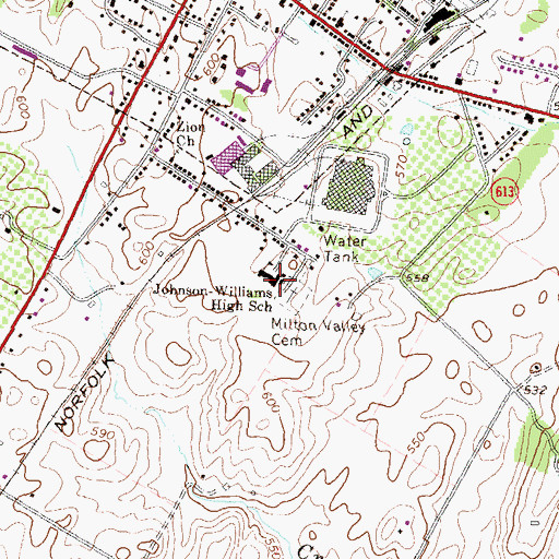Topographic Map of Johnson-Williams Middle School, VA