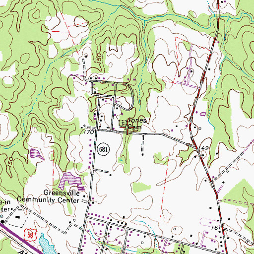 Topographic Map of Jones Cemetery, VA