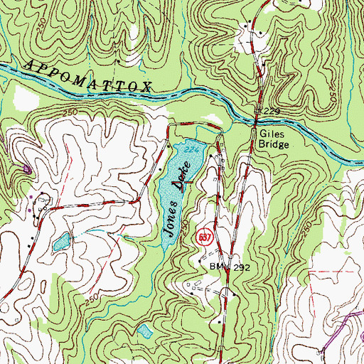 Topographic Map of Jones Lake, VA
