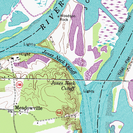 Topographic Map of Jones Neck Cutoff, VA