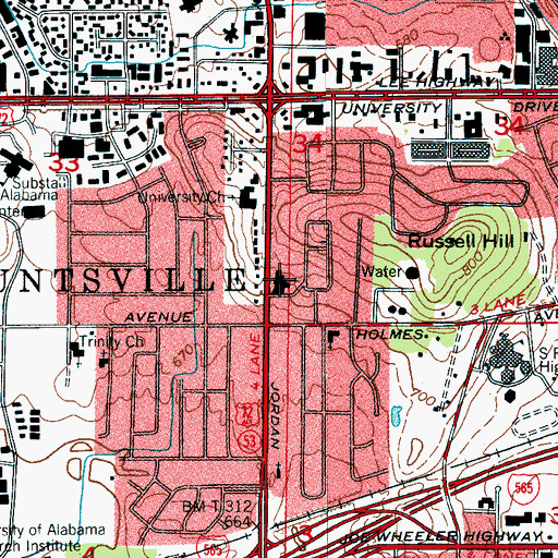 Topographic Map of Fanning Heights Church of Christ, AL