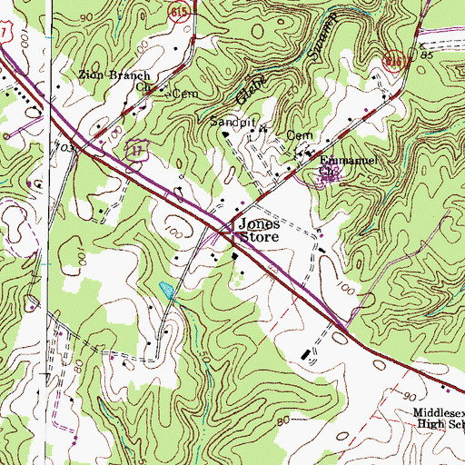 Topographic Map of Jones Store, VA