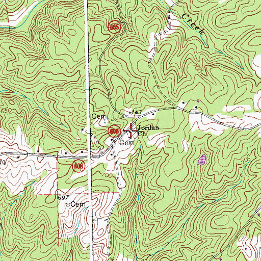 Topographic Map of Jordan Church, VA