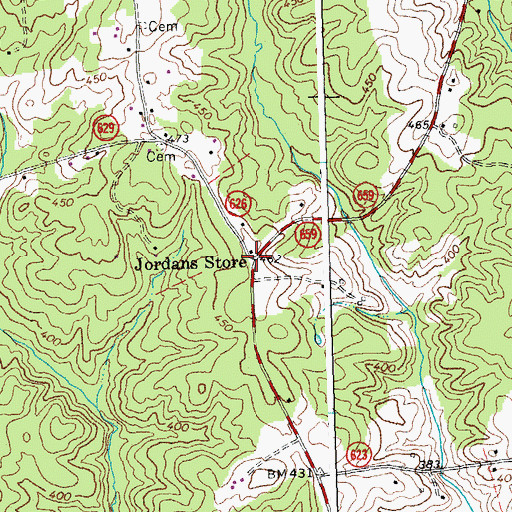 Topographic Map of Jordans Store, VA