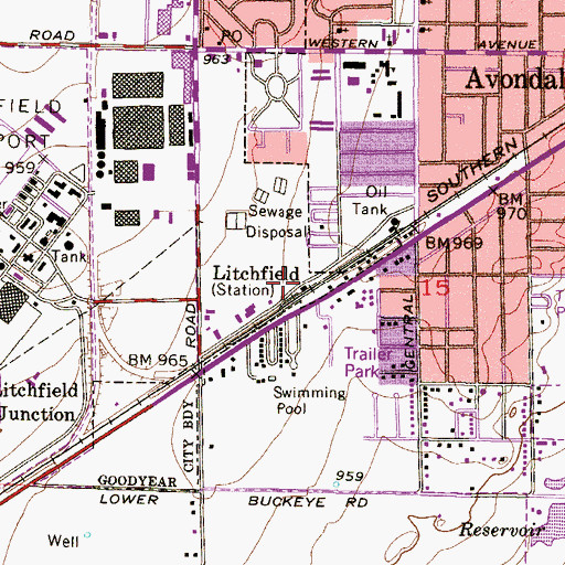 Topographic Map of Litchfield Railroad Station, AZ