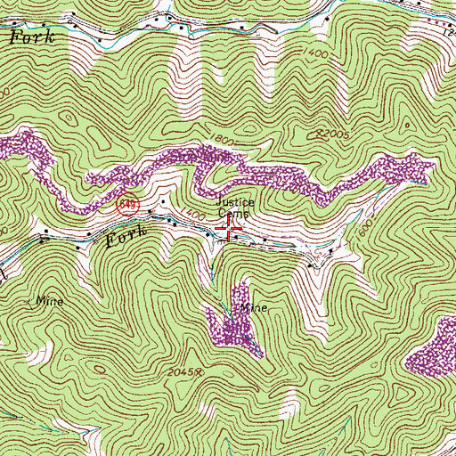 Topographic Map of Justice Cemetery, VA