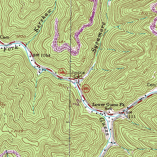 Topographic Map of Justice Cemetery, VA