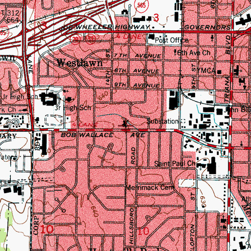 Topographic Map of First Assembly of God Church, AL