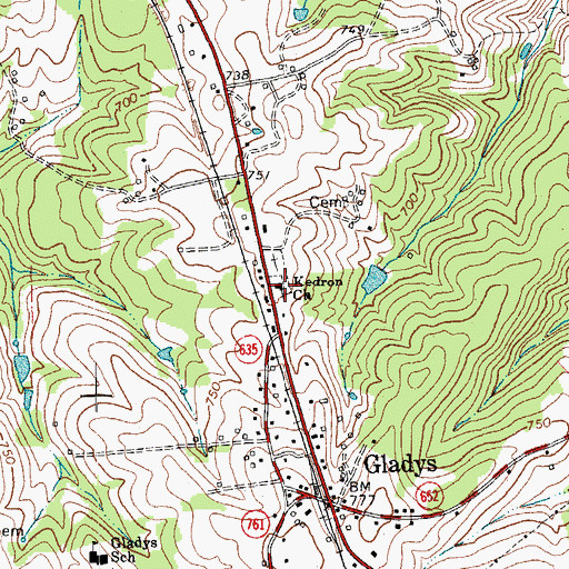 Topographic Map of Kedron Church, VA