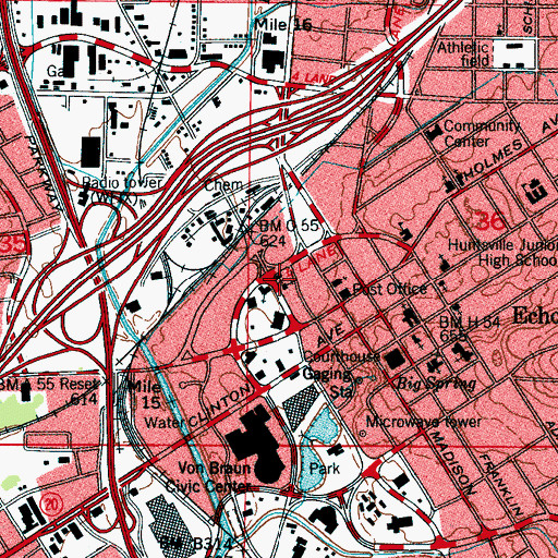 Topographic Map of First Baptist Church, AL