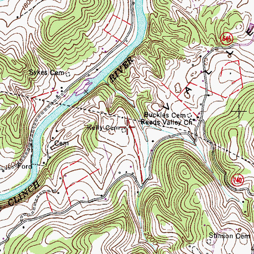 Topographic Map of Kelly Cemetery, VA