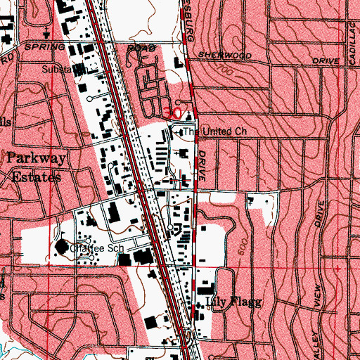 Topographic Map of First Church of God, AL