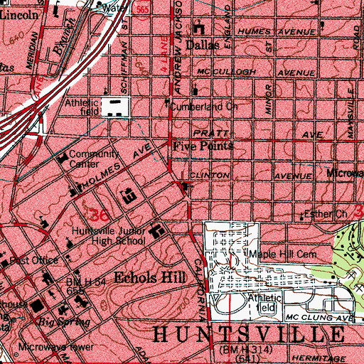 Topographic Map of First Church of the Nazarene, AL