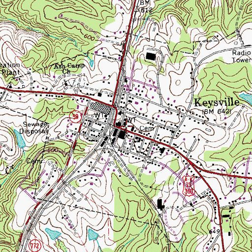 Topographic Map of Keysville, VA