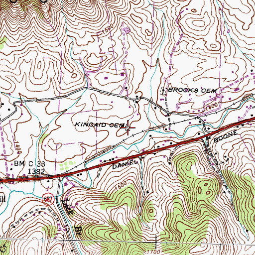 Topographic Map of Kincaid Cemetery, VA