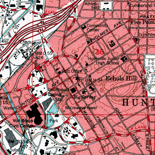Topographic Map of First Methodist Church, AL