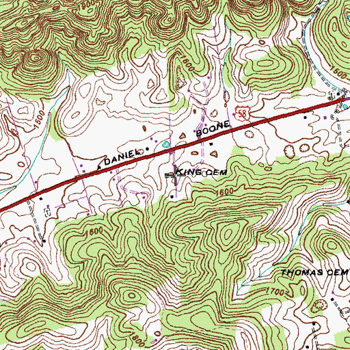 Topographic Map of King Cemetery, VA