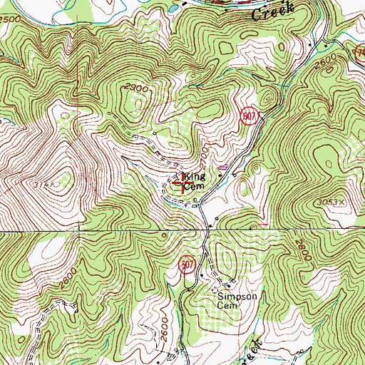Topographic Map of King Cemetery, VA