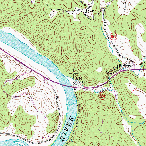 Topographic Map of Kings Branch, VA