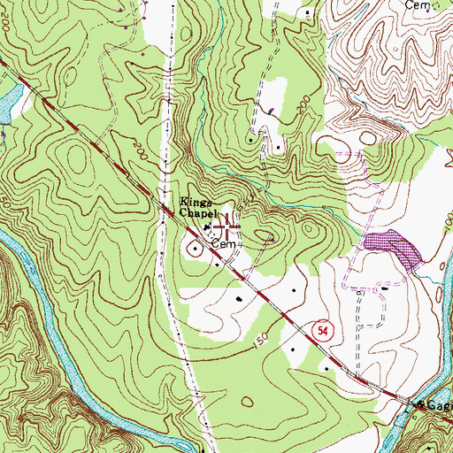 Topographic Map of Kings Chapel, VA
