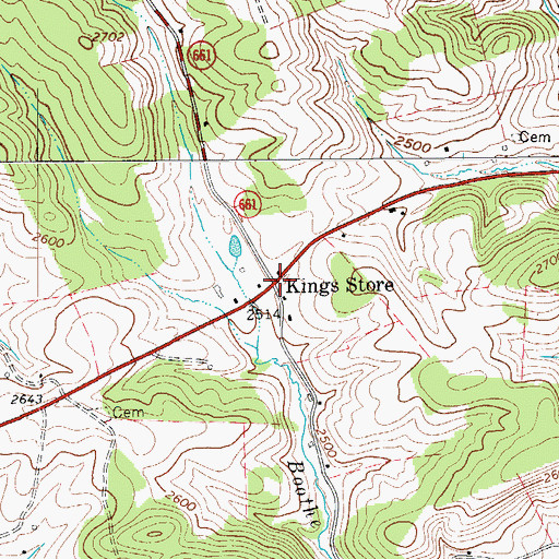 Topographic Map of Kings Store, VA