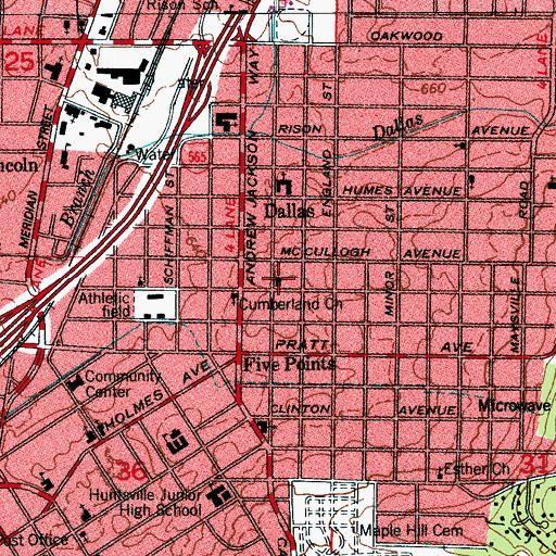 Topographic Map of Five Points Baptist Church, AL