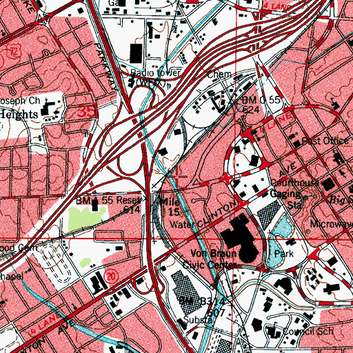 Topographic Map of Five Points Ditch, AL