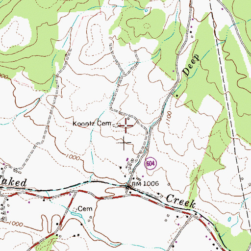Topographic Map of Koontz Cemetery, VA