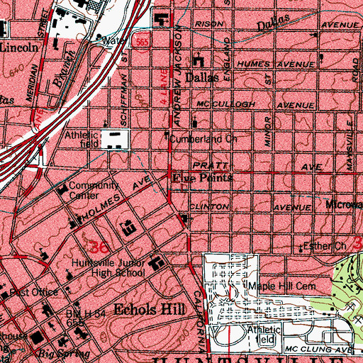 Topographic Map of Five Points Shopping Center, AL